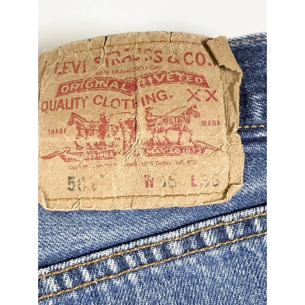 Levi's 501 Denim Blue Jeans Men's‎ 35x33 Distressed Grunge Casual Pants Y2K
